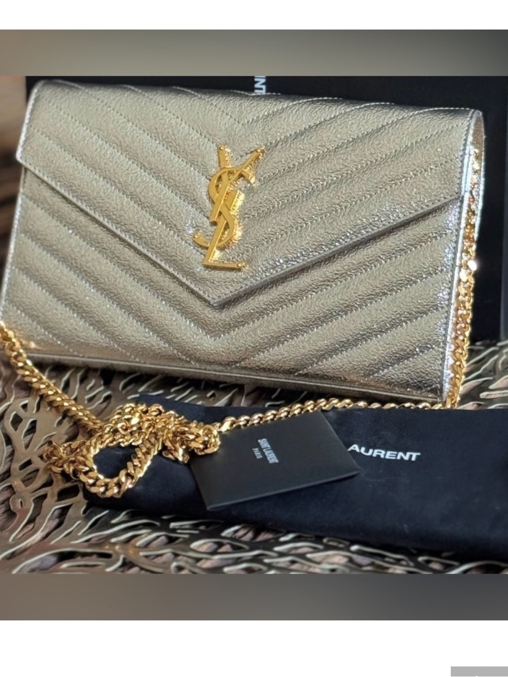 YSL (Yves Saint Laurent) Gold Metallic Cassandre WOC Purse